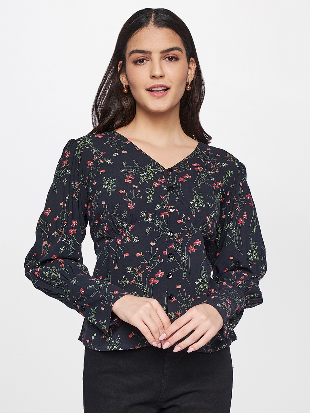 

AND Black Floral Print Top