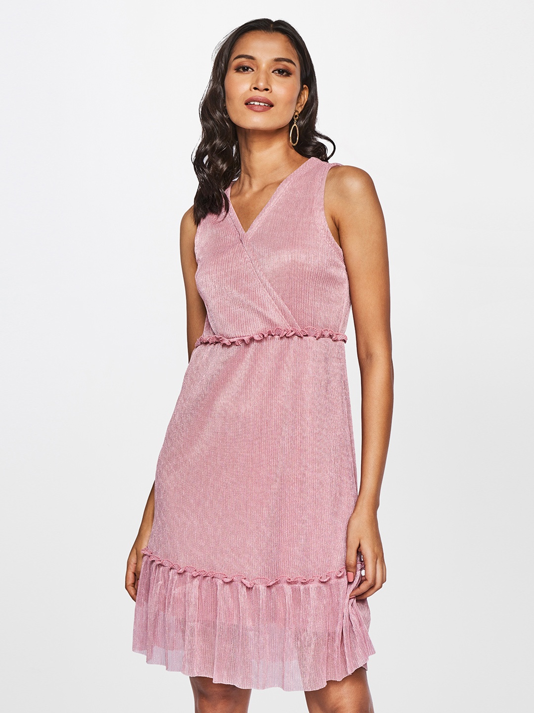 

AND Pink Solid Wrap Dress