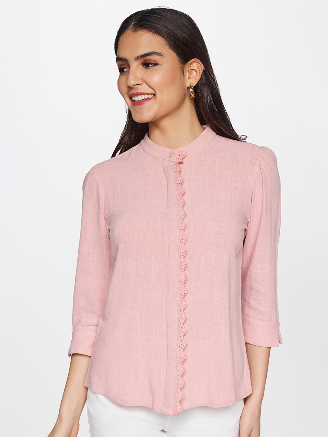 

AND Pink Mandarin Collar Top