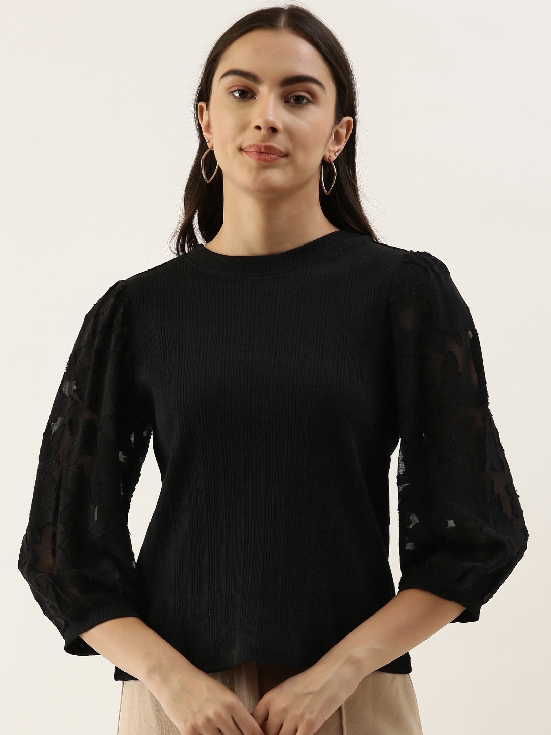 

AND Women Black Striped Top