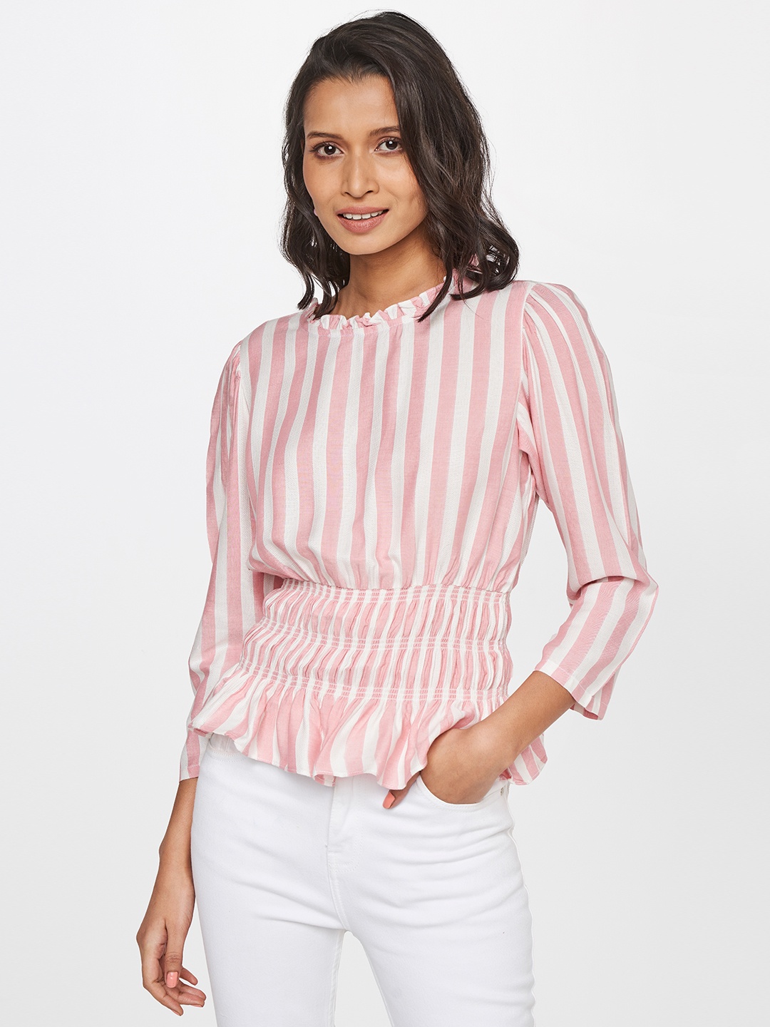 

AND Striped Cinched Waist Top, Off white