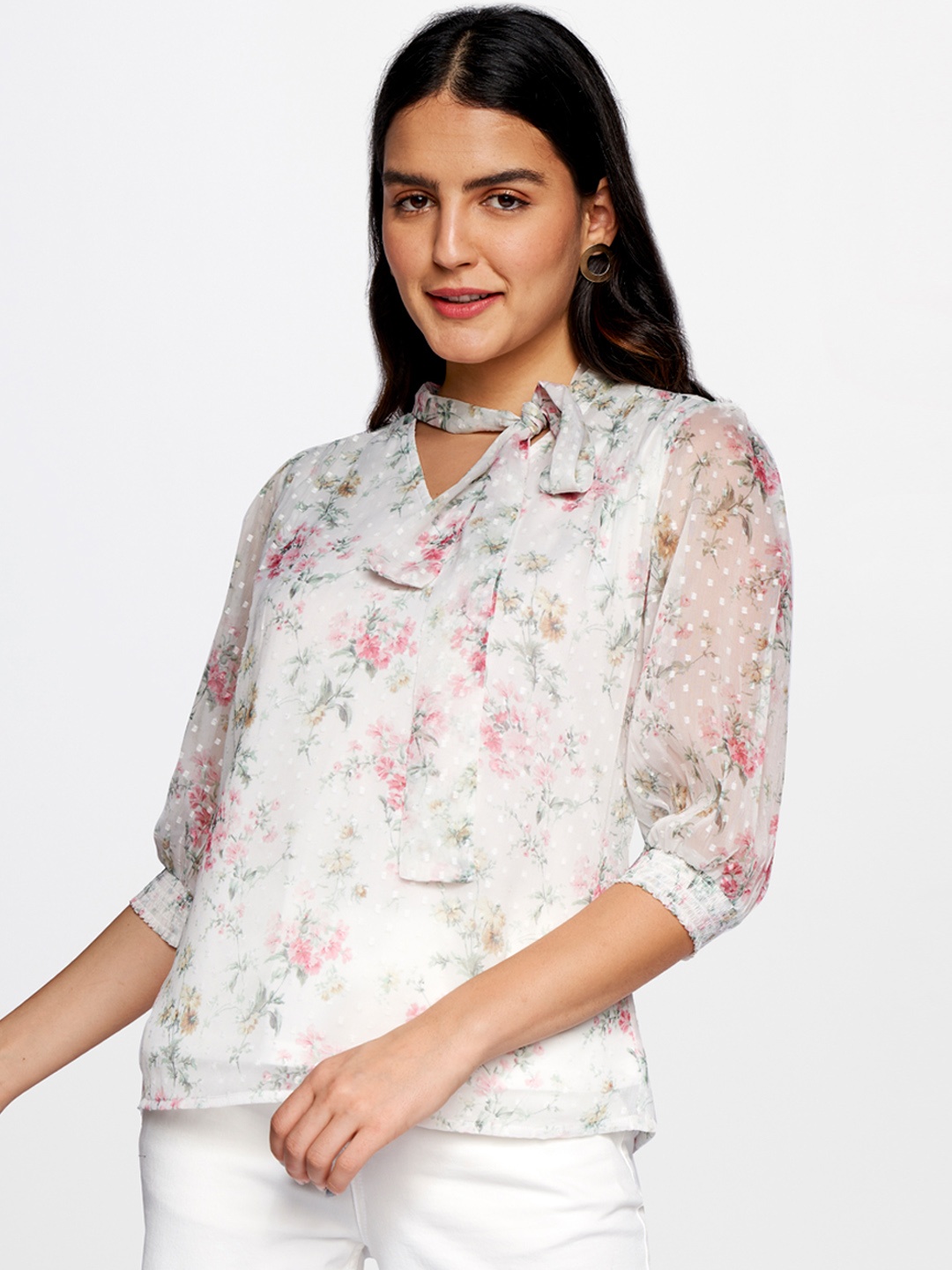 

AND Women White Floral Print Regular Top