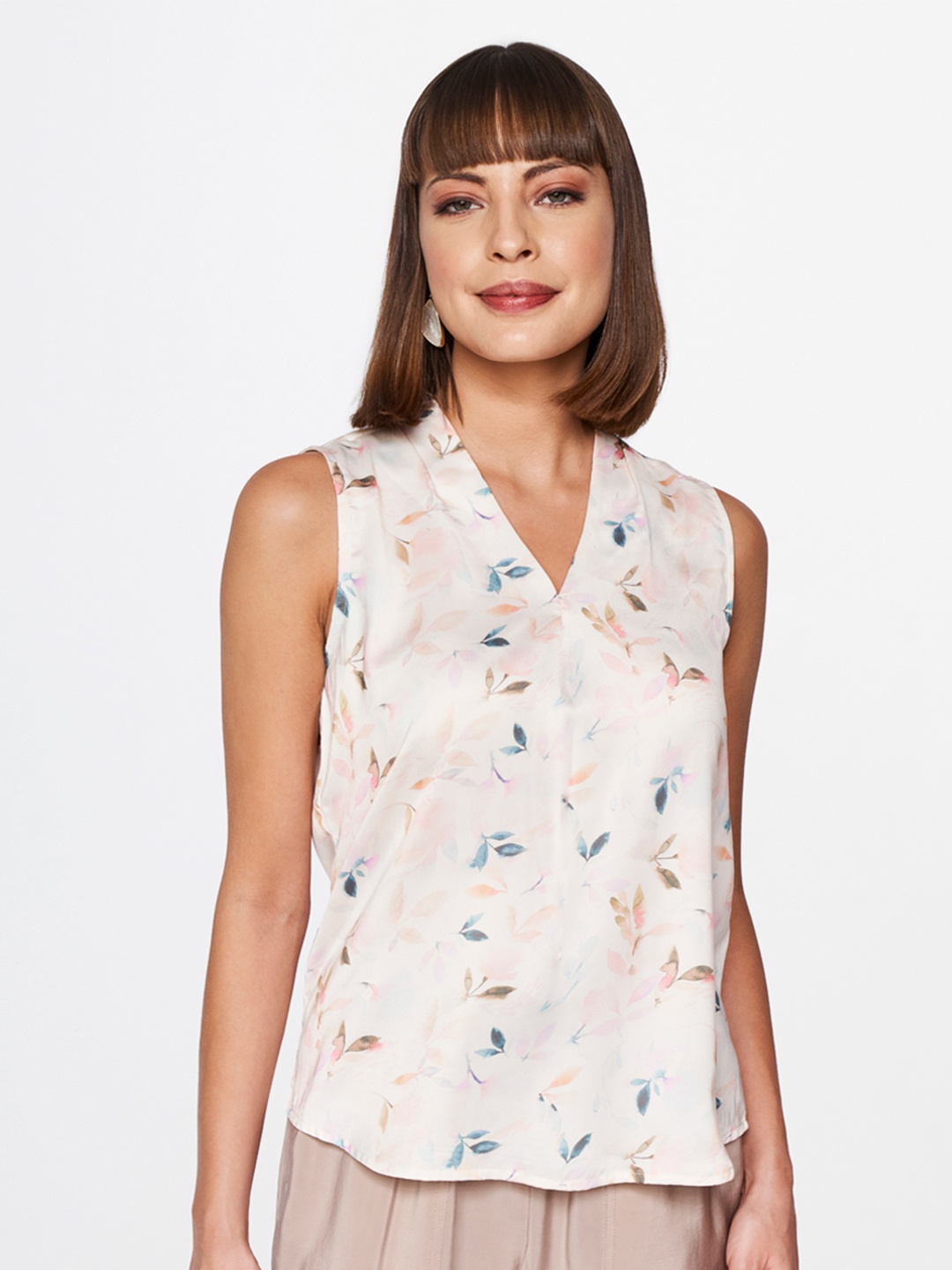 

AND Cream-Coloured Floral Print Top