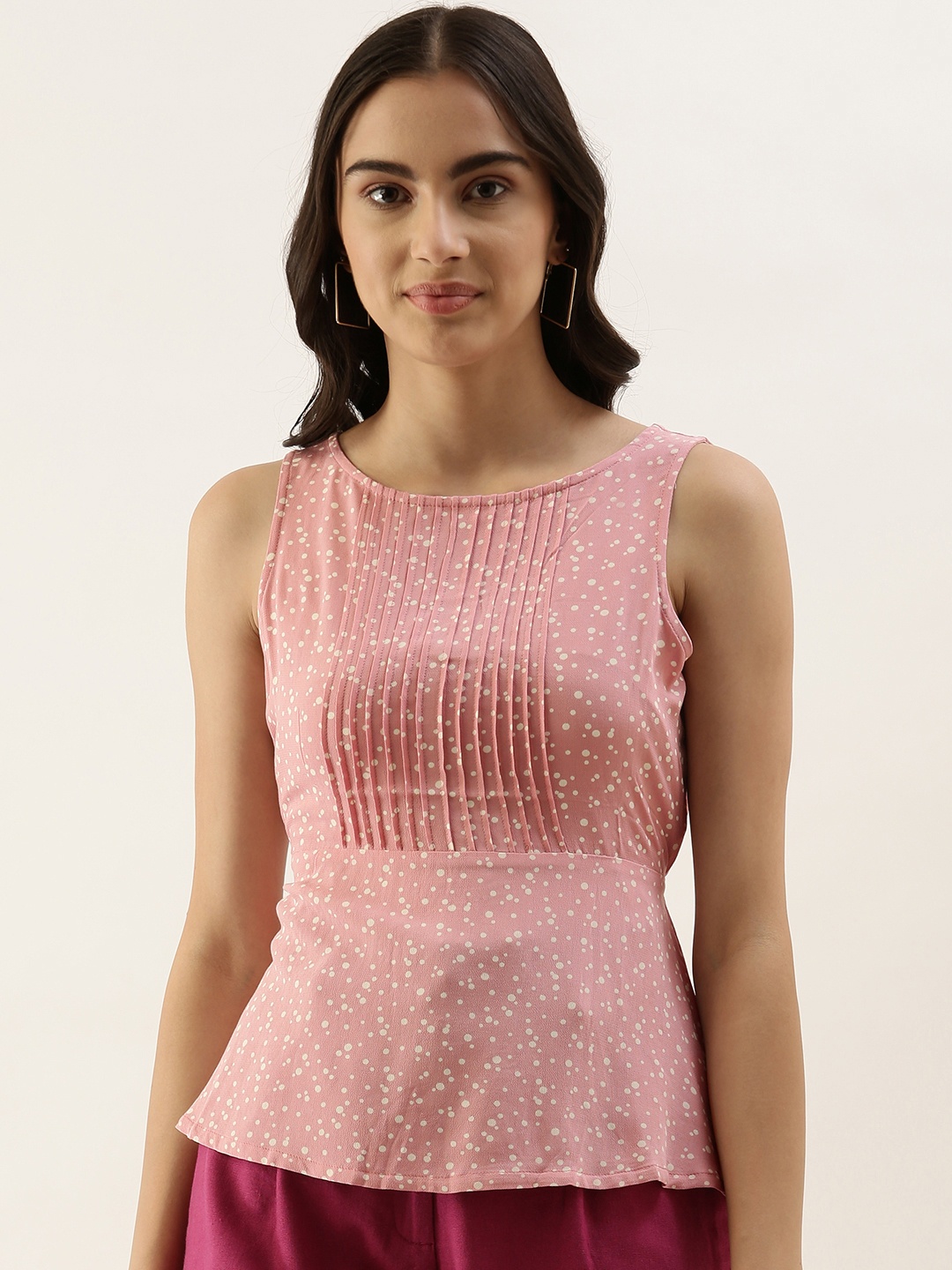 

AND Pink & White Geometric Print Styled Back Top