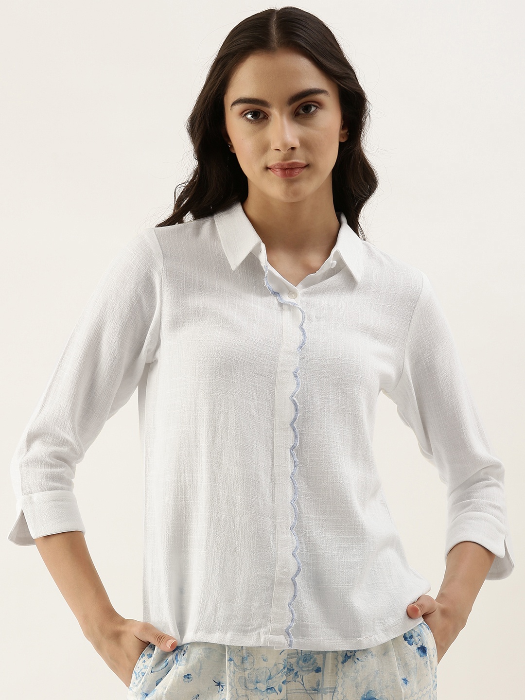 

AND Women White Solid Shirt Style Top