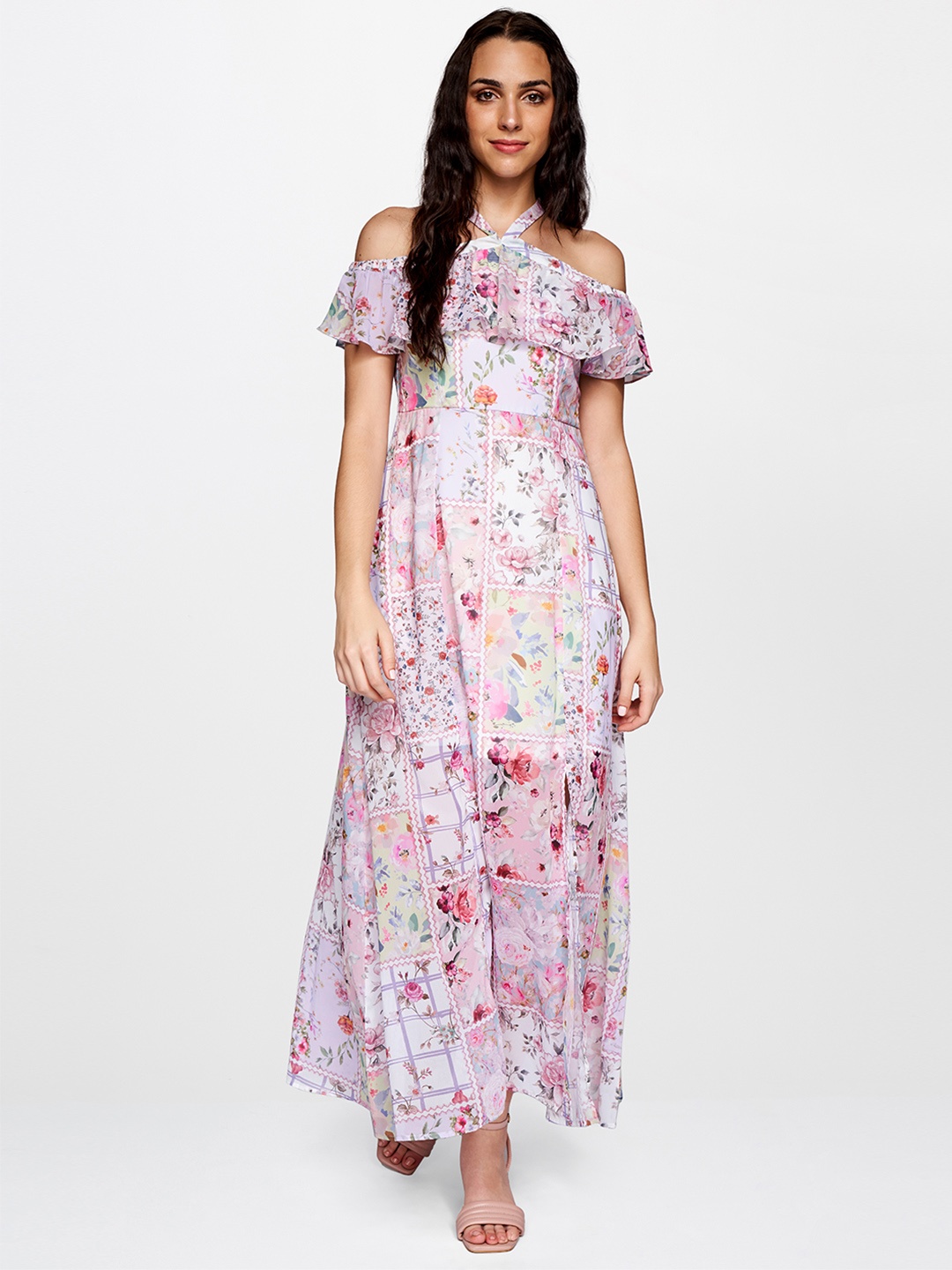 

AND Women Multicoloured Floral Printed Off-Shoulder Layered Maxi Dress, Multi