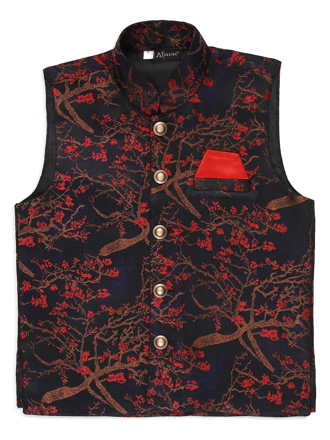 

AJ Dezines Boys Black & Red Printed Cotton Blend Nehru Jacket