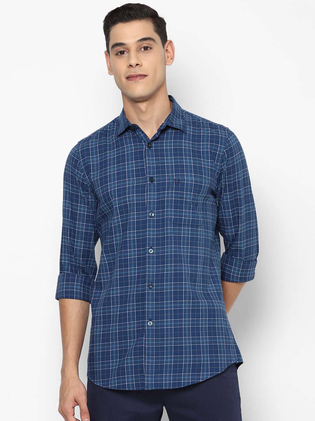 

Allen Solly Men Blue Slim Fit Tartan Checks Checked Pure Cotton Casual Shirt