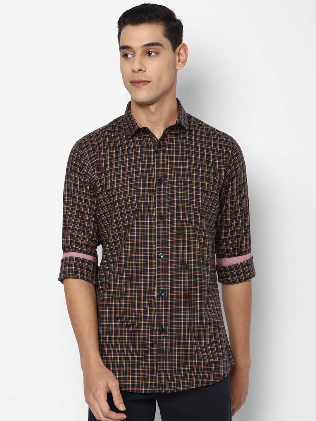 

Allen Solly Men Navy Blue Slim Fit Checked Casual Shirt
