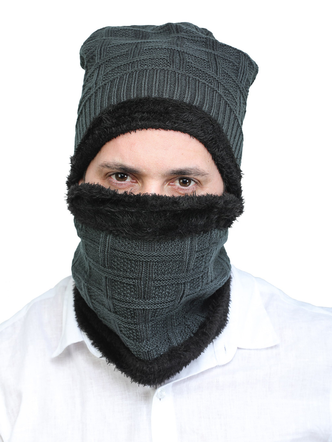 

ELLIS Men Grey & Black Self Design Balaclava