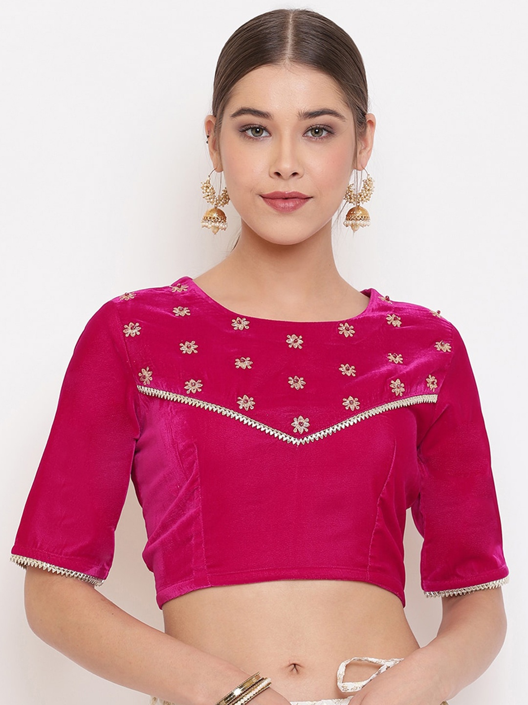

Janasya Women Pink Embroidered Saree Blouse