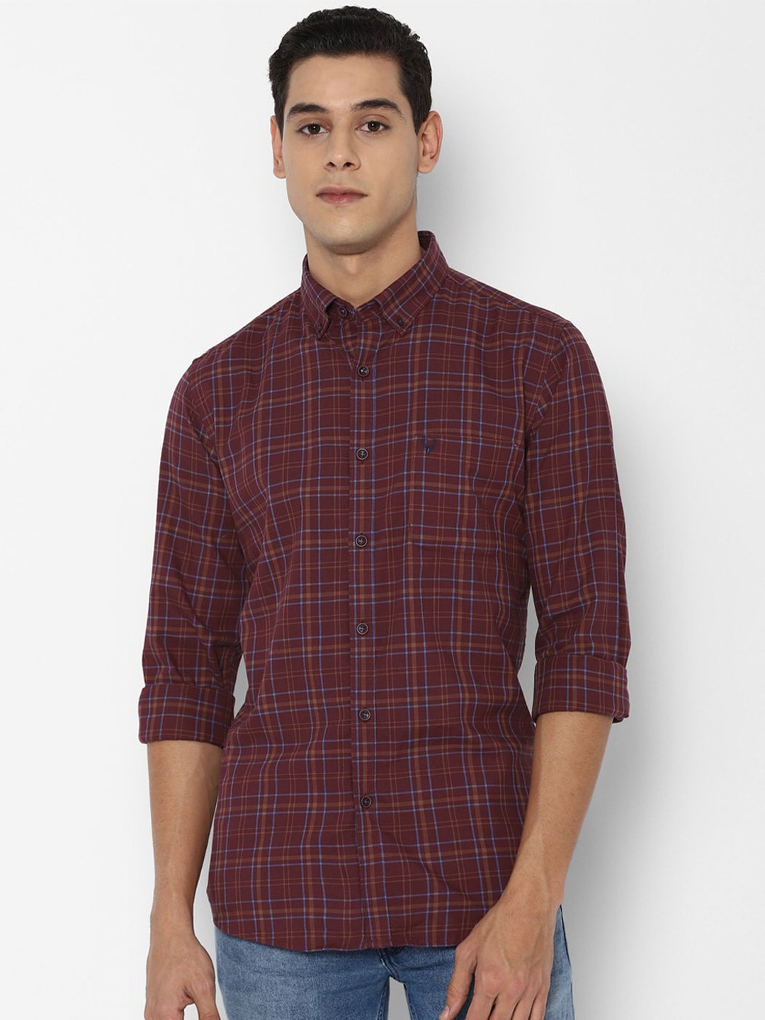 

Allen Solly Men Maroon Slim Fit Tartan Checks Checked Pure Cotton Casual Shirt