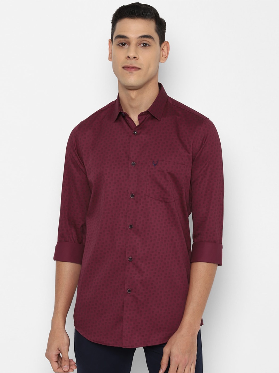 

Allen Solly Men Maroon Slim Fit Printed Pure Cotton Casual Shirt
