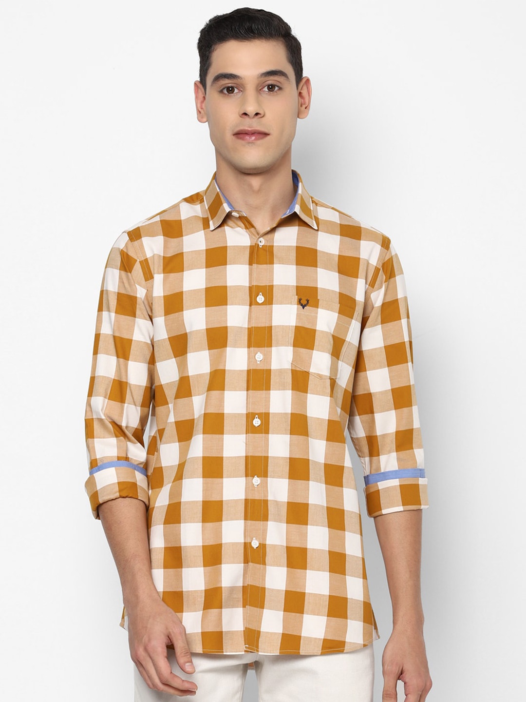 

Allen Solly Men Khaki Slim Fit Buffalo Checks Checked Pure Cotton Casual Shirt