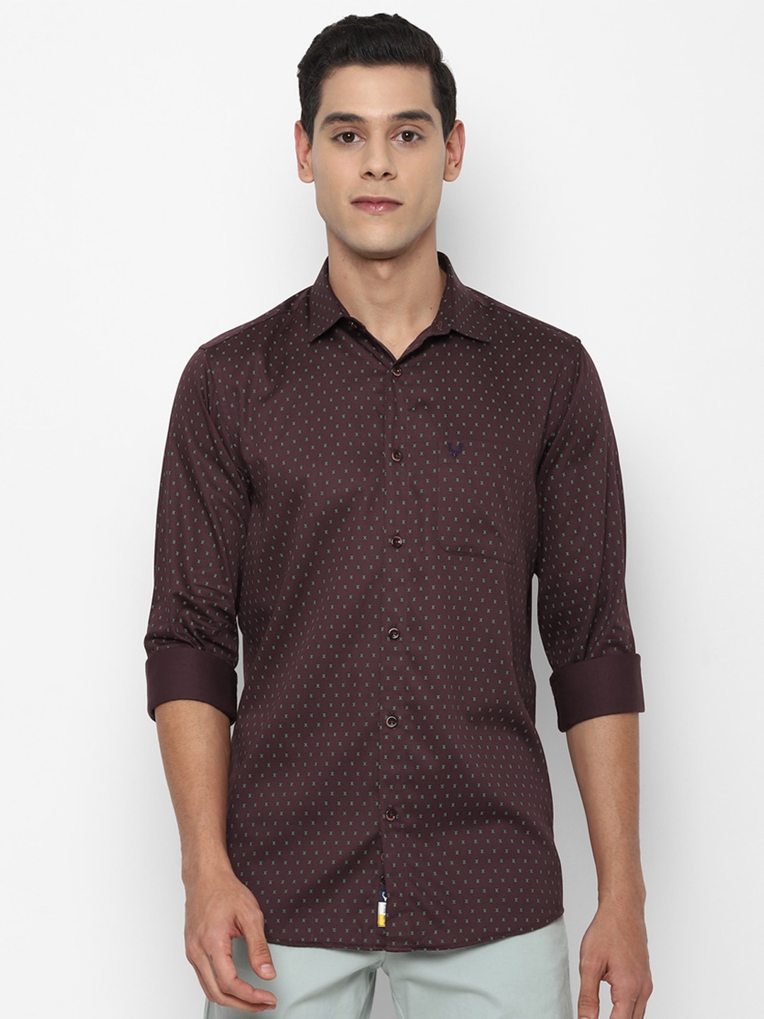 

Allen Solly Men Brown Slim Fit Printed Pure Cotton Casual Shirt