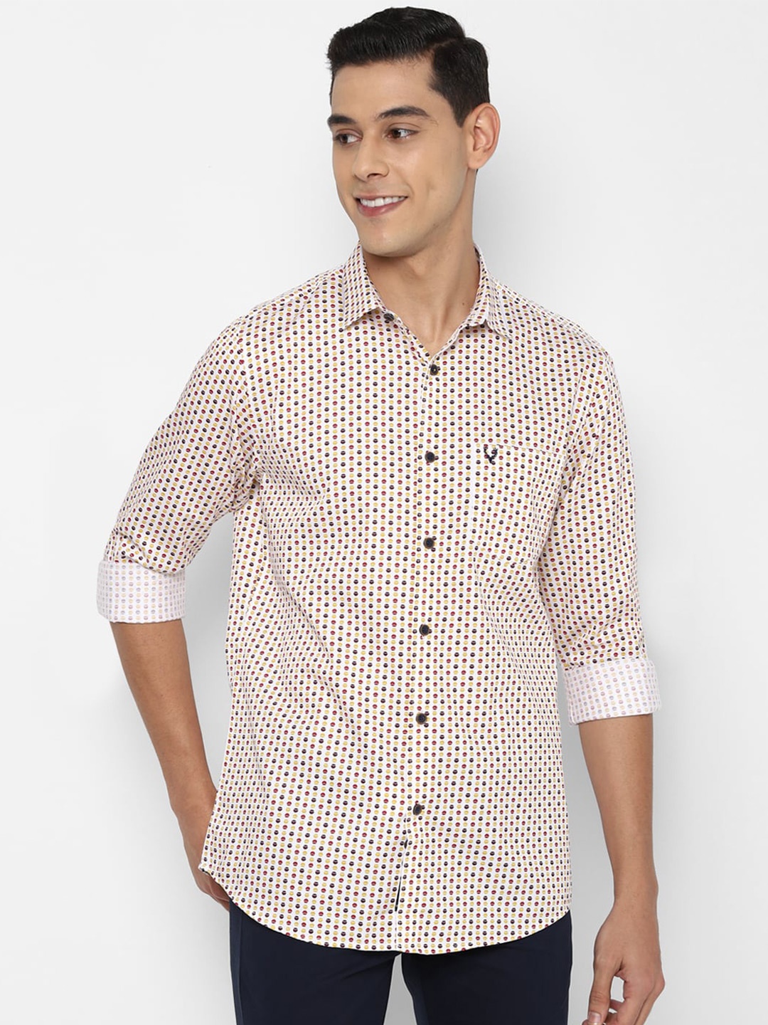 

Allen Solly Men White Slim Fit Printed Pure Cotton Casual Shirt