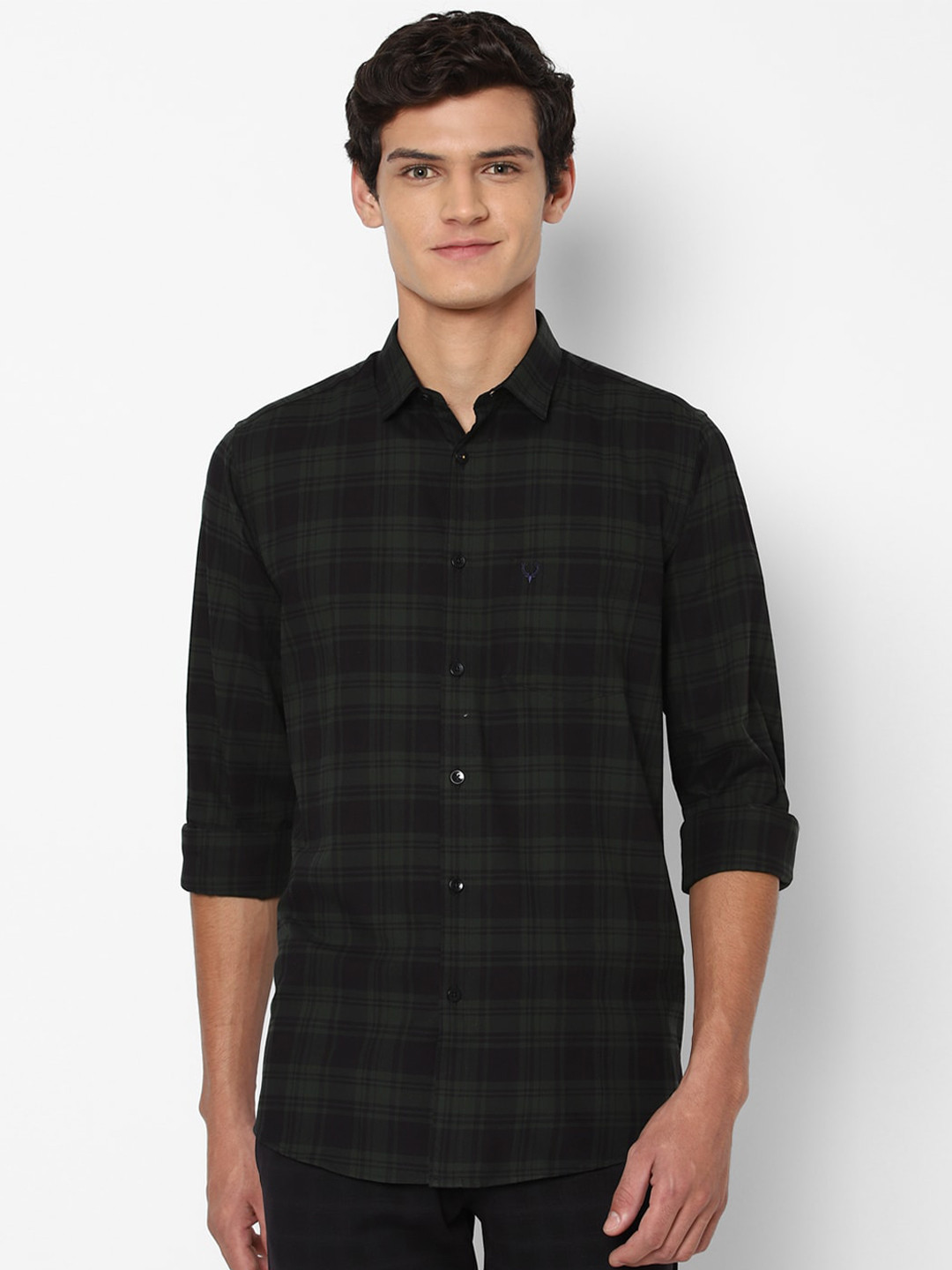 

Allen Solly Men Black & Green Slim Fit Checked Pure Cotton Casual Shirt