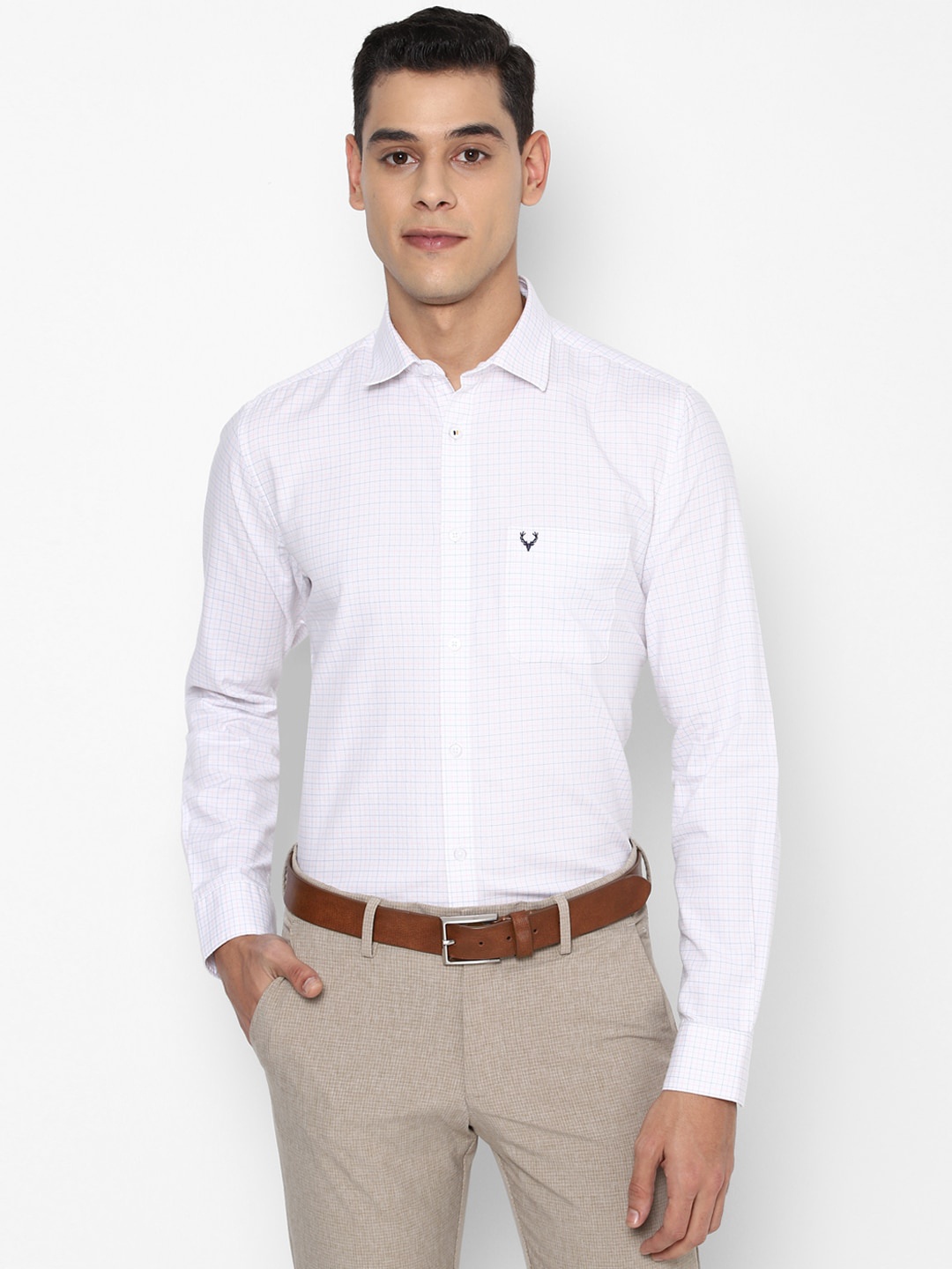 

Allen Solly Men White Slim Fit Checked Pure Cotton Formal Shirt