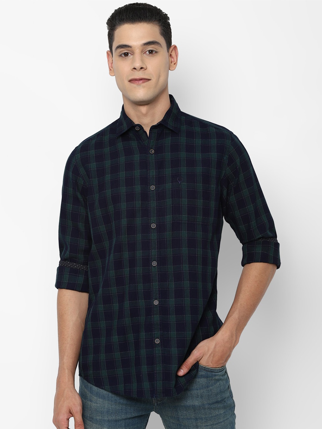 

Allen Solly Men Navy Blue Slim Fit Checked Casual Shirt