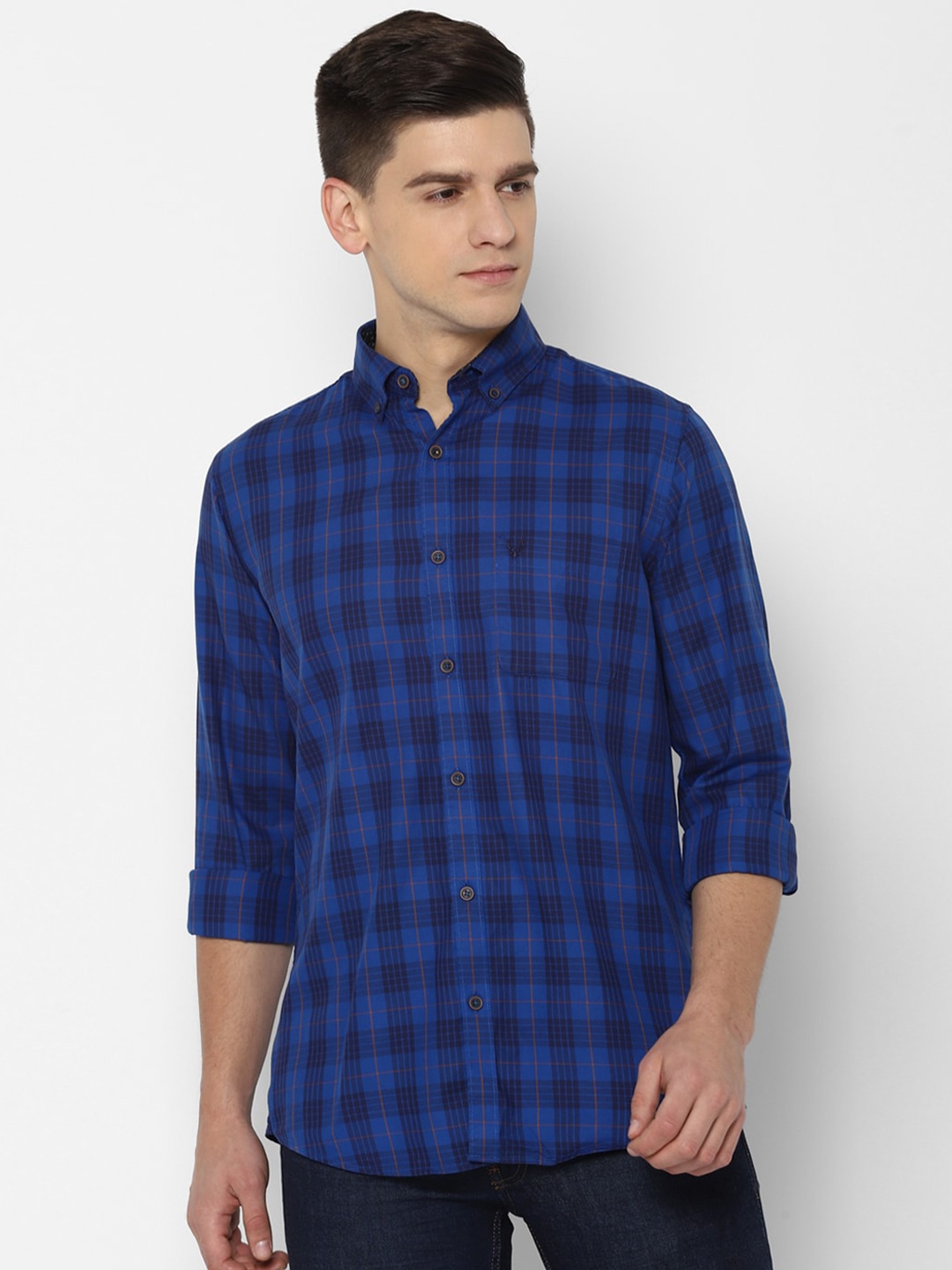 

Allen Solly Men Blue Slim Fit Tartan Checks Checked Cotton Casual Shirt