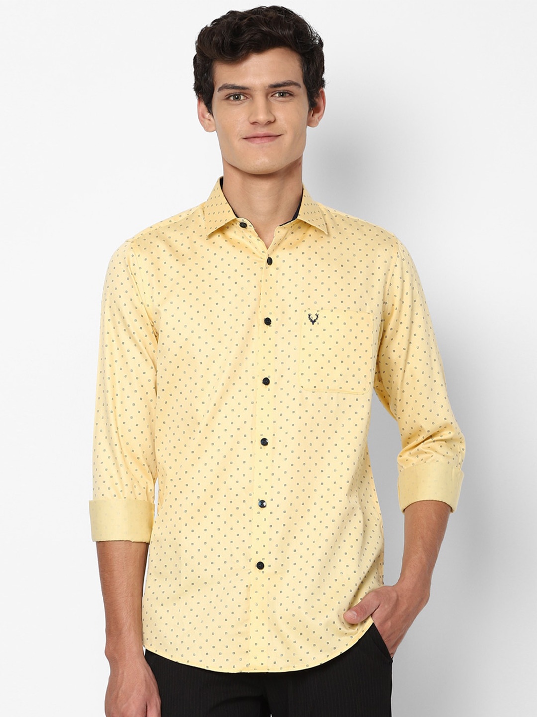

Allen Solly Men Yellow Slim Fit Printed Cotton Casual Shirt