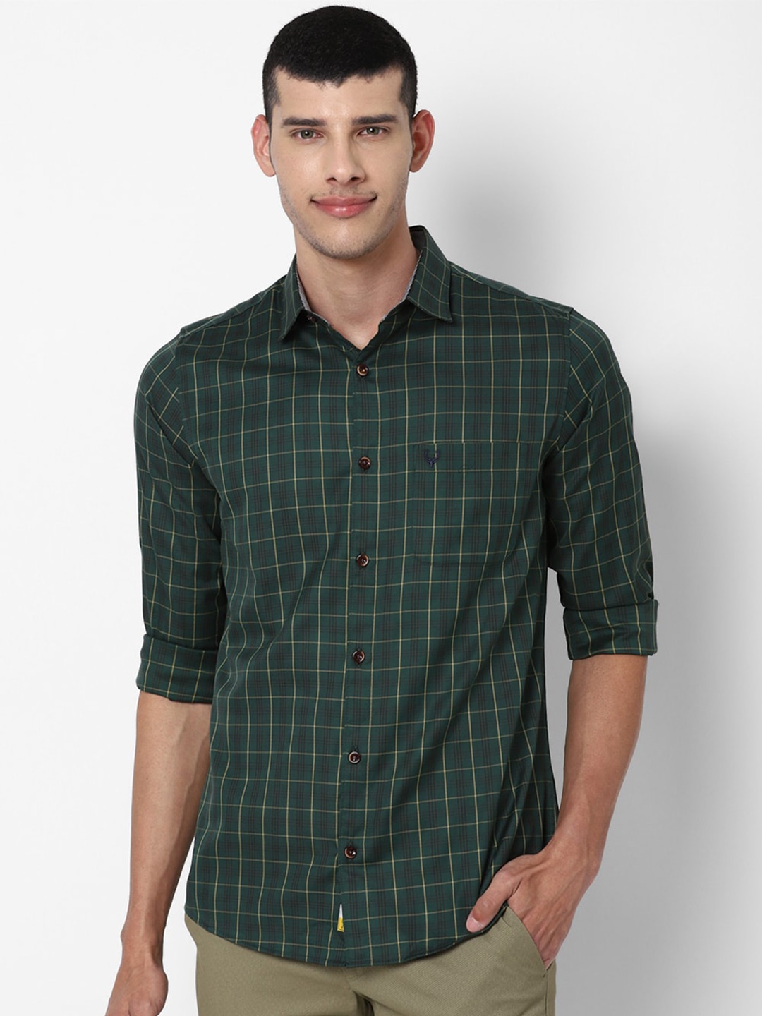 

Allen Solly Men Green Slim Fit Checked Cotton Casual Shirt