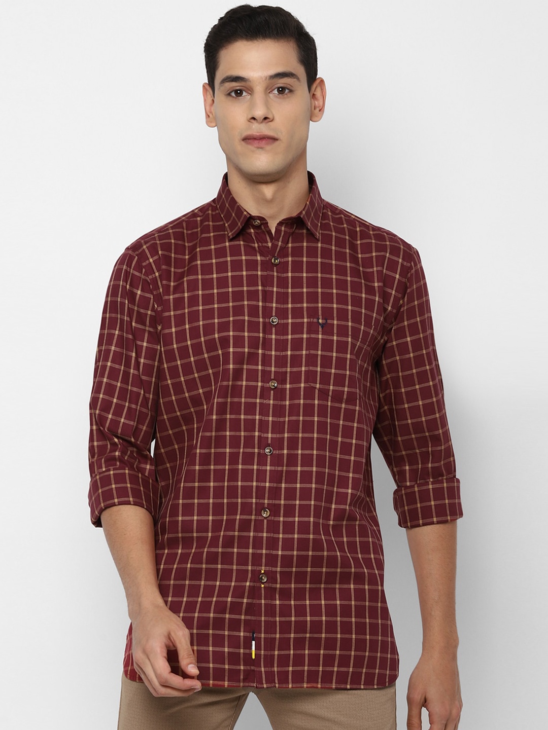 

Allen Solly Men Maroon Slim Fit Checked Cotton Casual Shirt