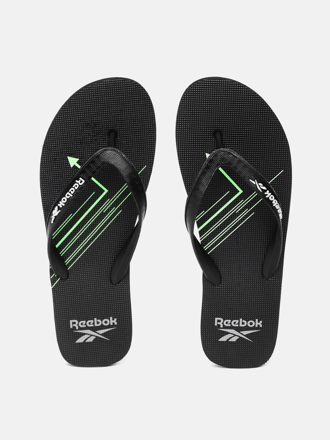 

Reebok Men Black & Fluorescent Green Geometric Print Cady Thong Flip-Flops