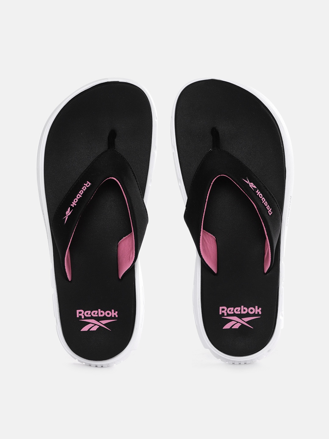 

Reebok Women Black & Pink Brand Logo Print Thong Flip-Flops