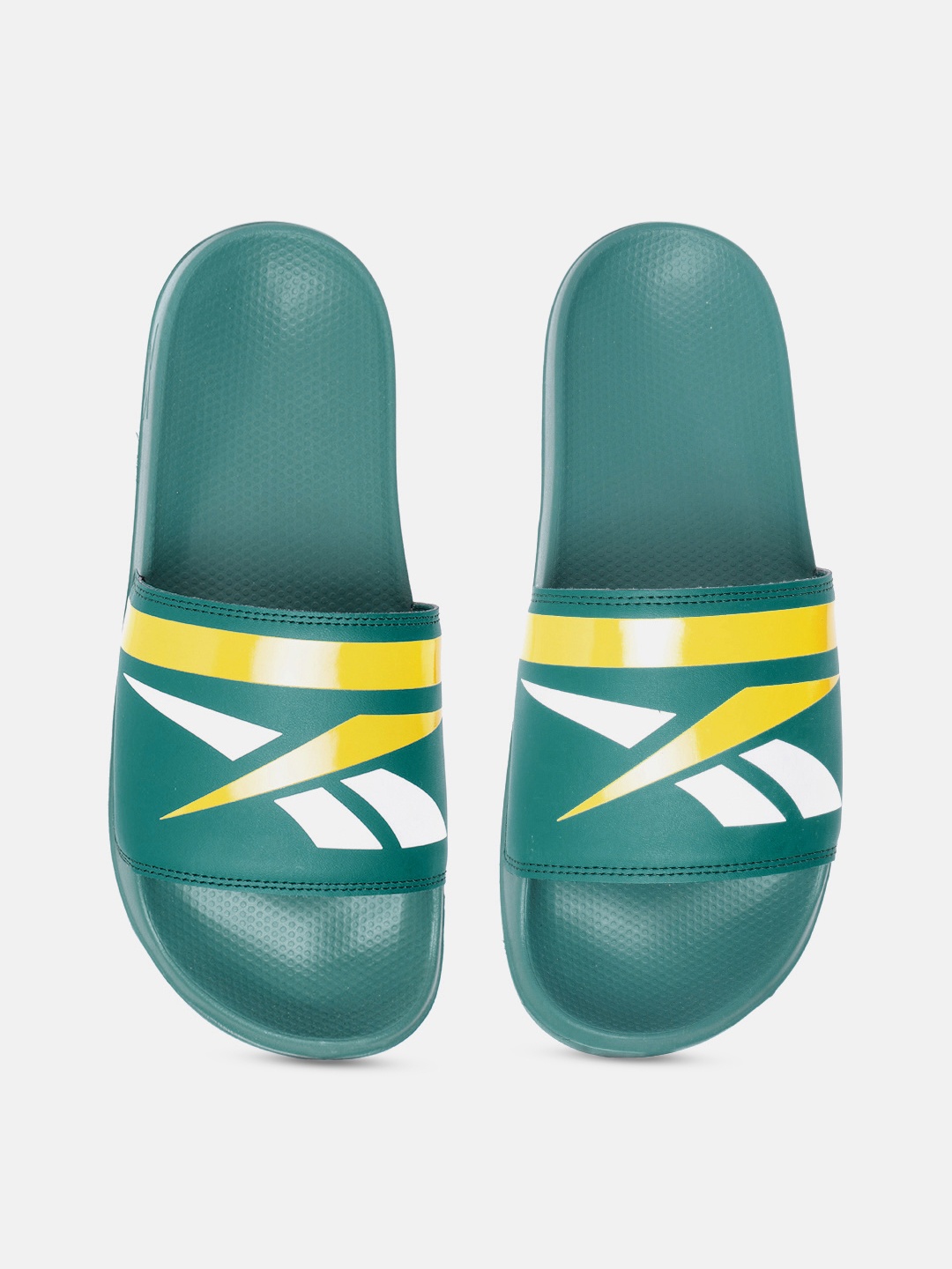 

Reebok Men Green & Yellow Brand Logo Printed Sliders