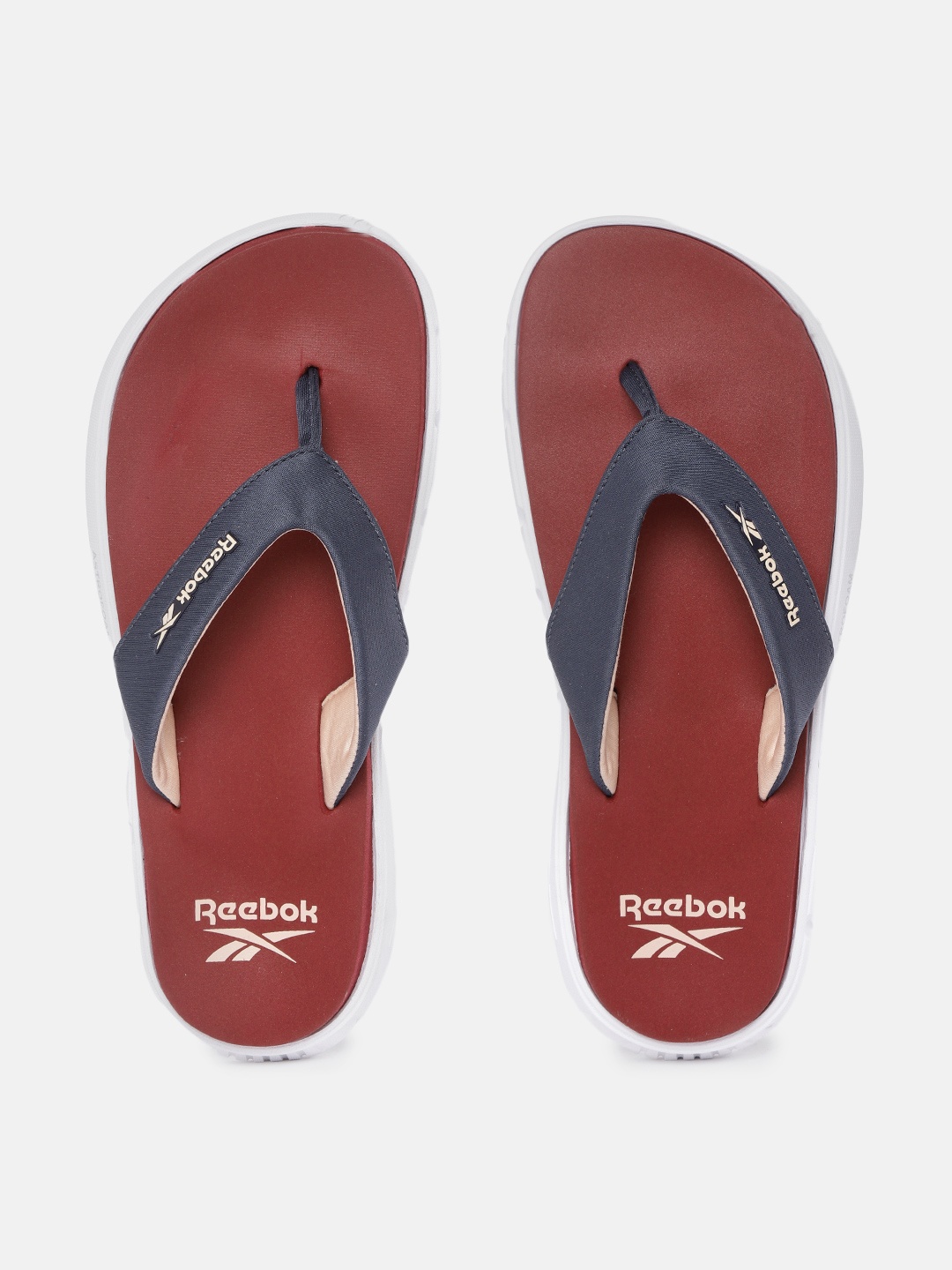 

Reebok Women Navy Blue & Burgundy Brand Logo Print Thong Flip-Flops