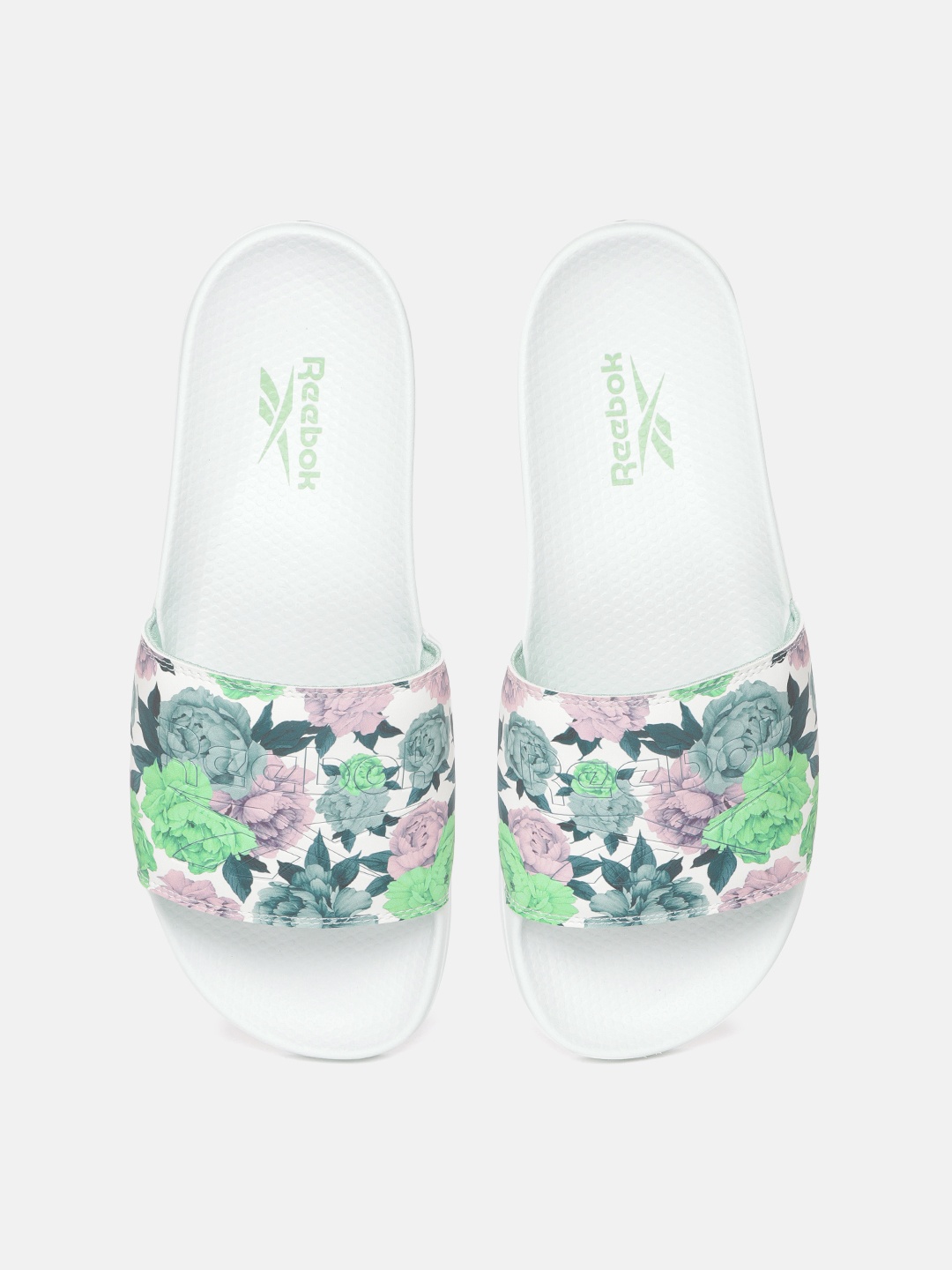 

Reebok Classic Unisex Green & Dusty Pink Floral Print Sliders