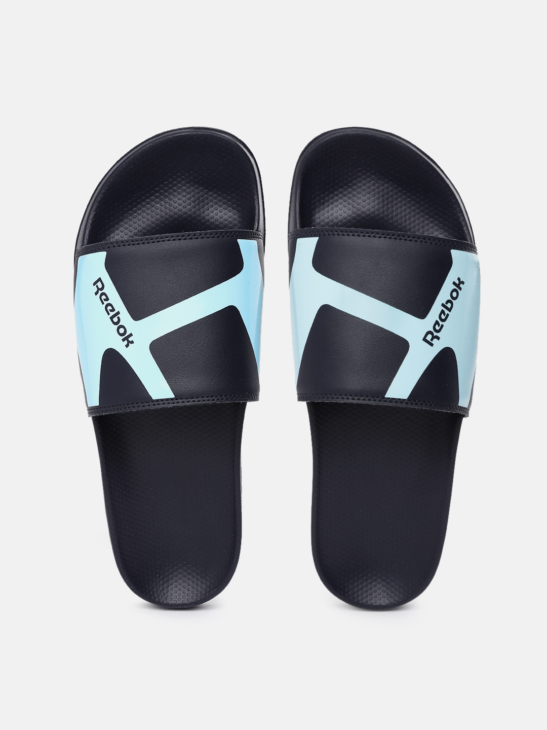 

Reebok Men Navy Blue Geometric Print Sliders