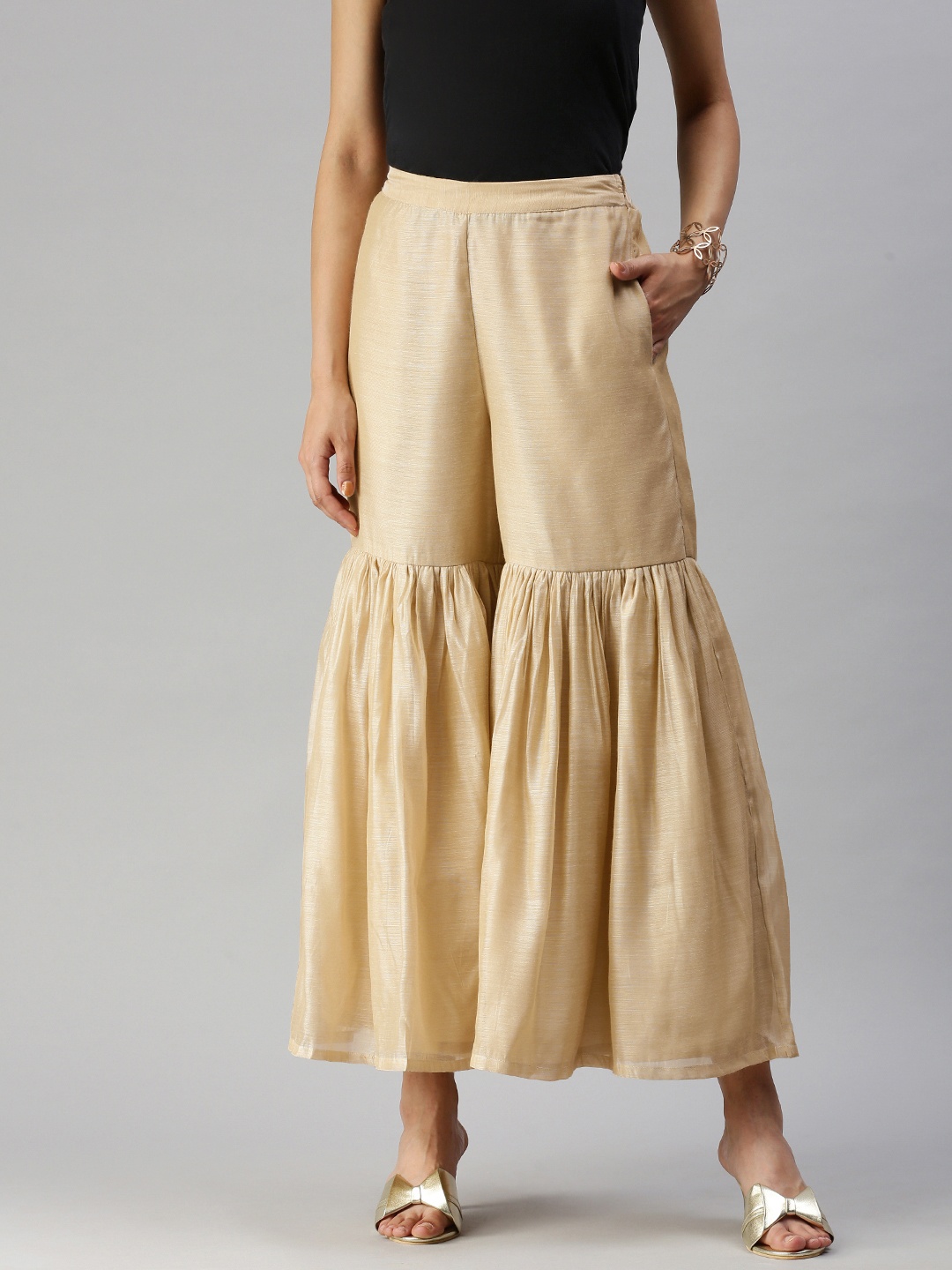 

Global Desi Women Beige Solid Sharara