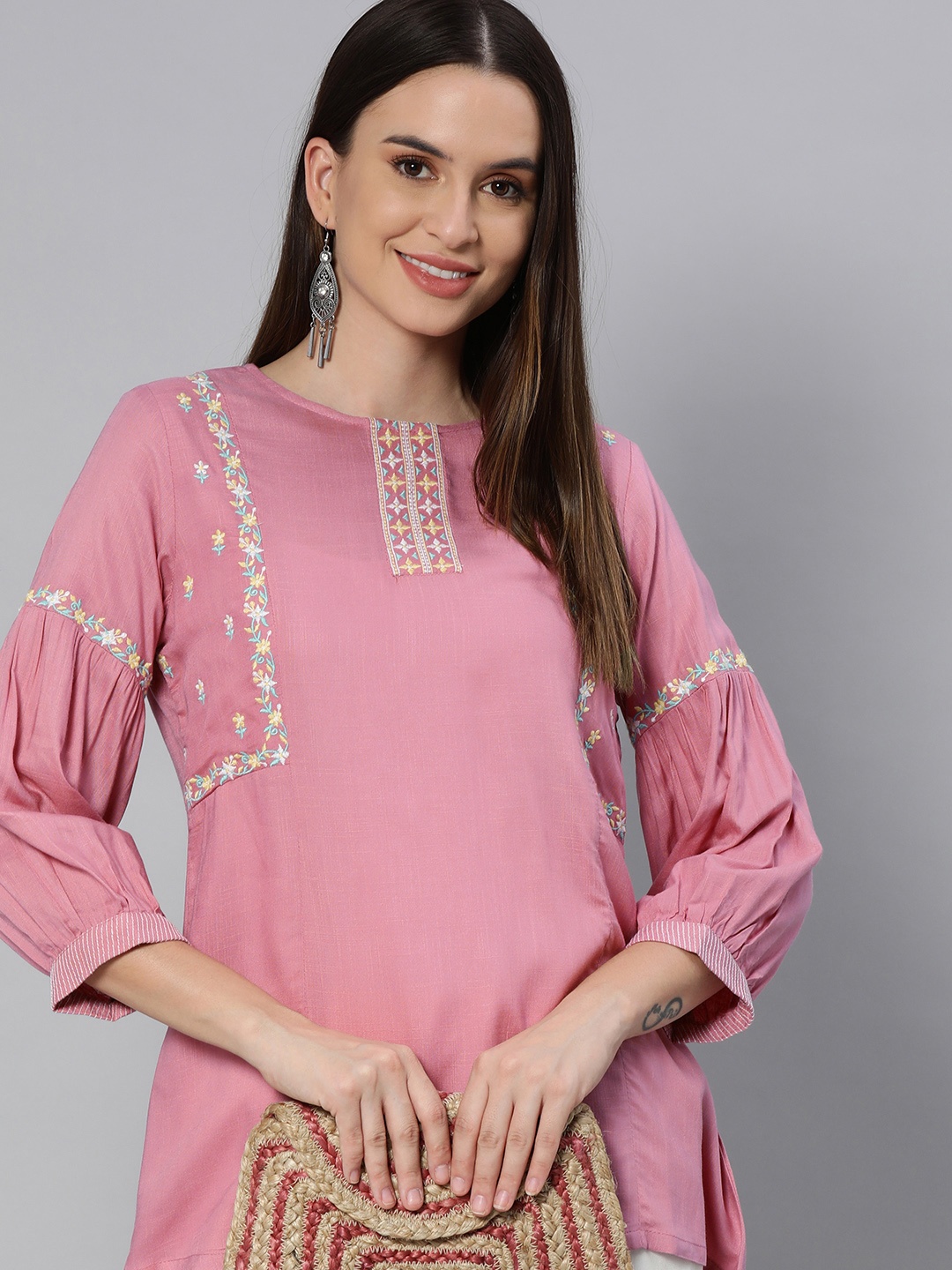 

Global Desi Women Purple & Blue Floral Embroidered Top