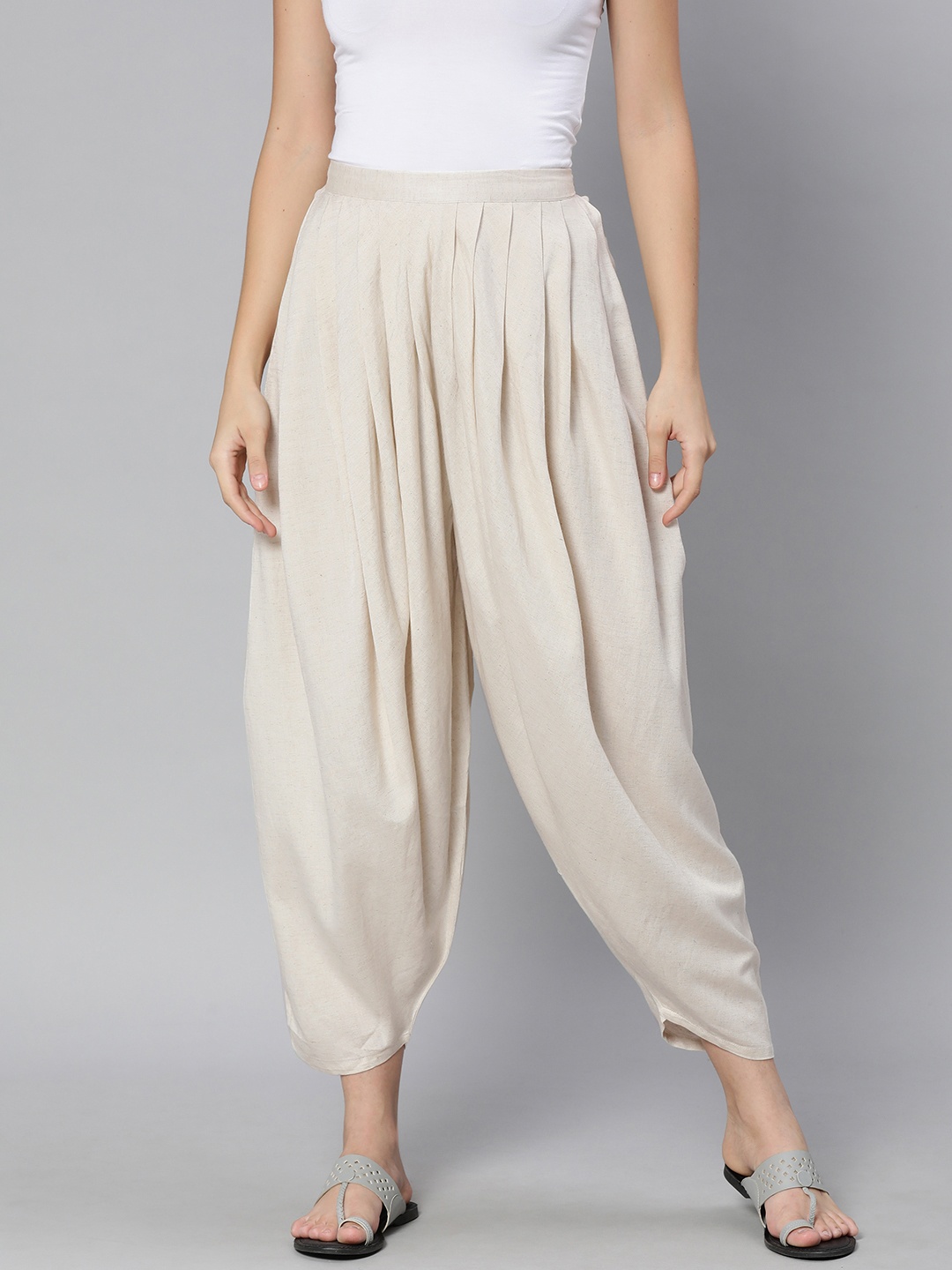 

Global Desi Women Off-White Solid Dhoti Pants