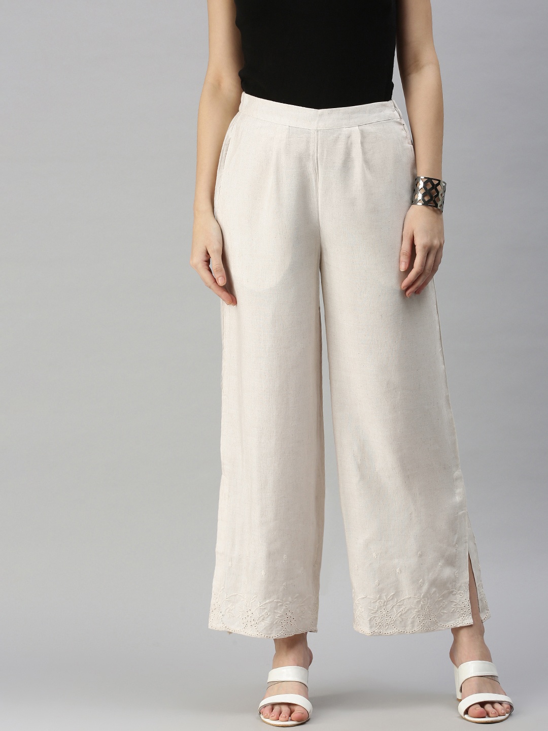 

Global Desi Women Beige Straight Fit Trousers