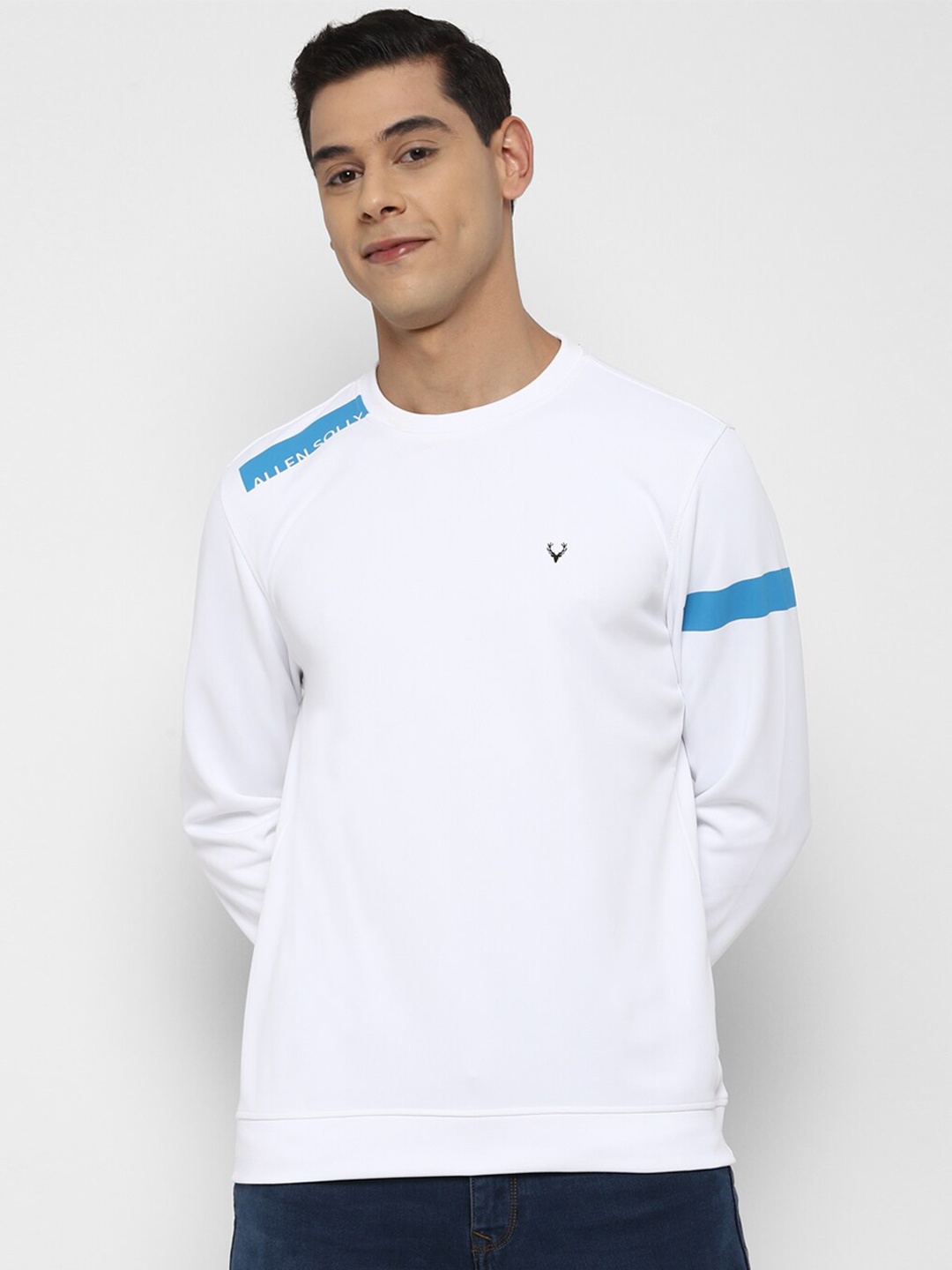 

Allen Solly Sport Men White & Blue Solid Sweatshirt