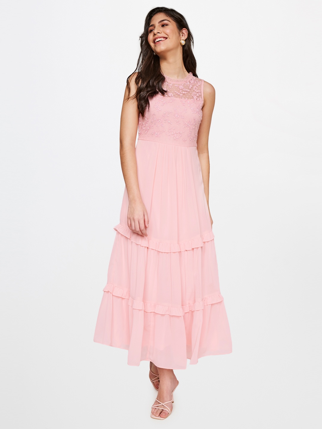 

AND Solid Tiered Maxi Dress, Pink