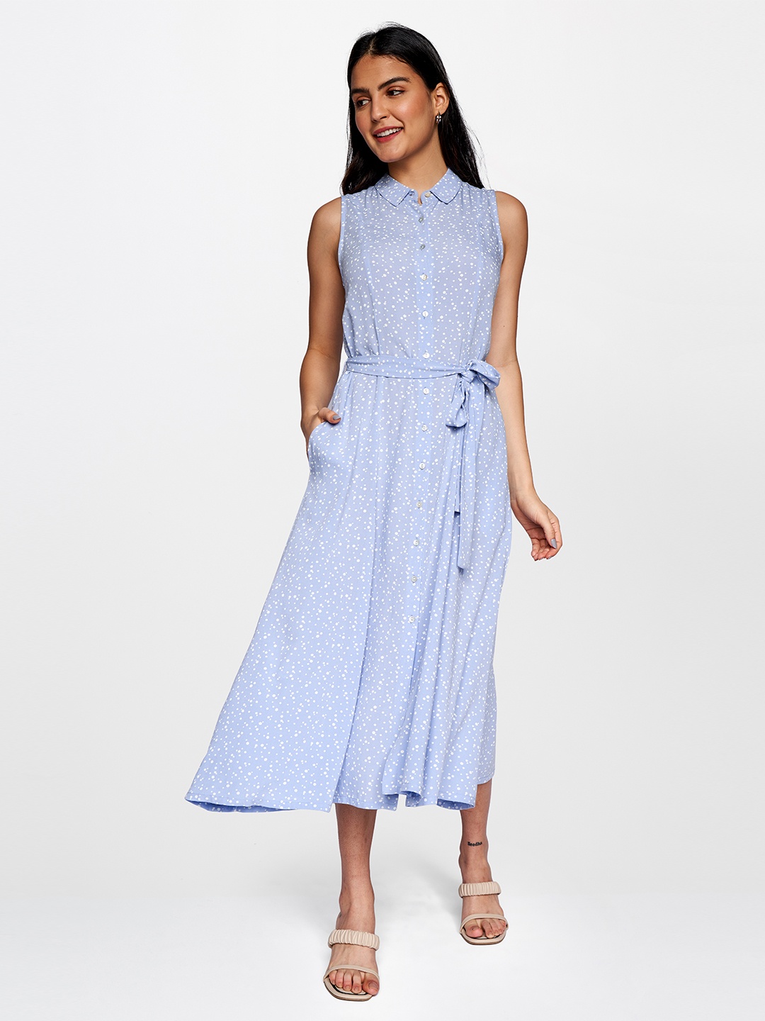 

AND Print Shirt Midi Dress, Blue