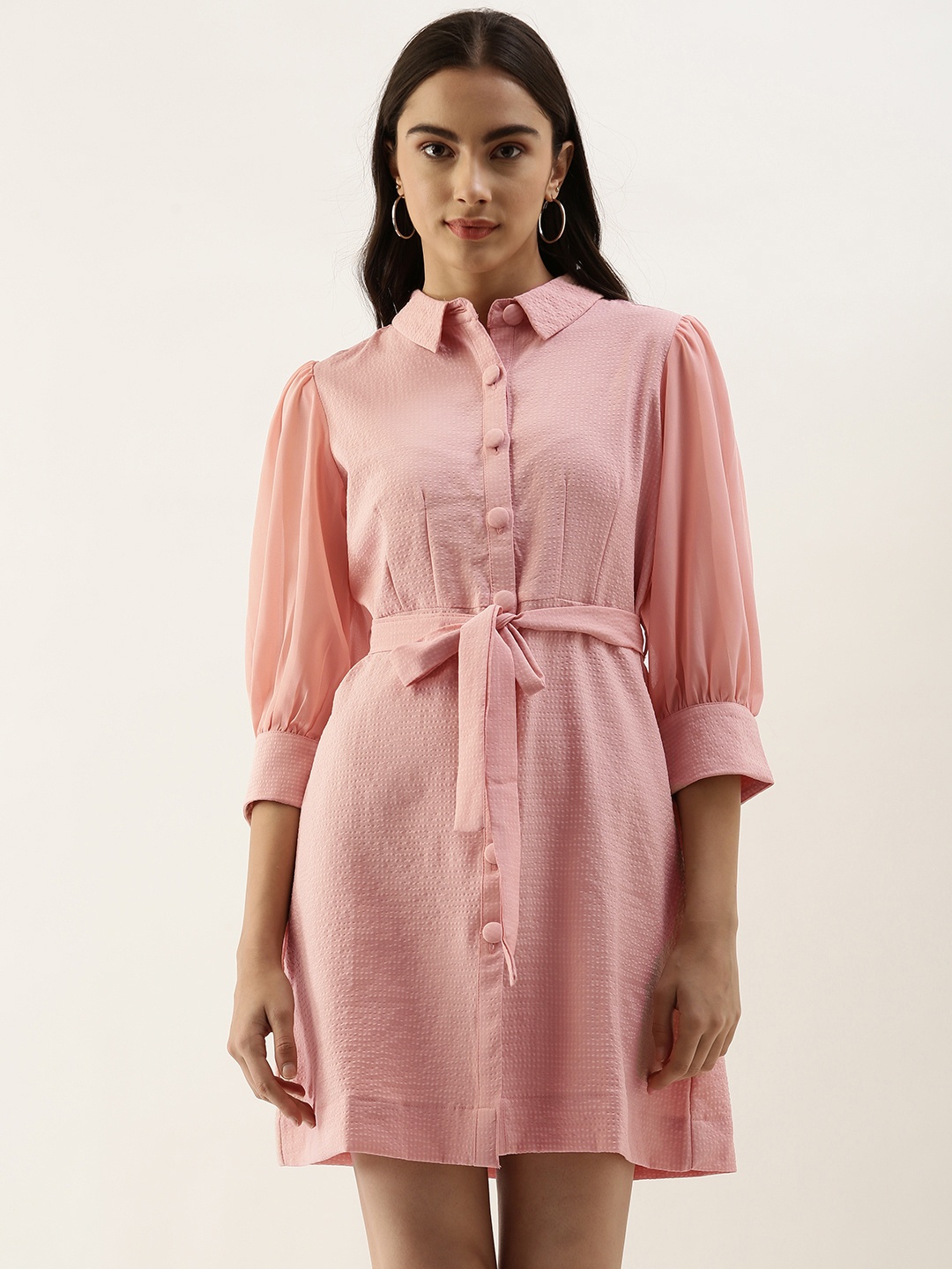 

AND Women Peach-Coloured Self Designed Sheath Dress