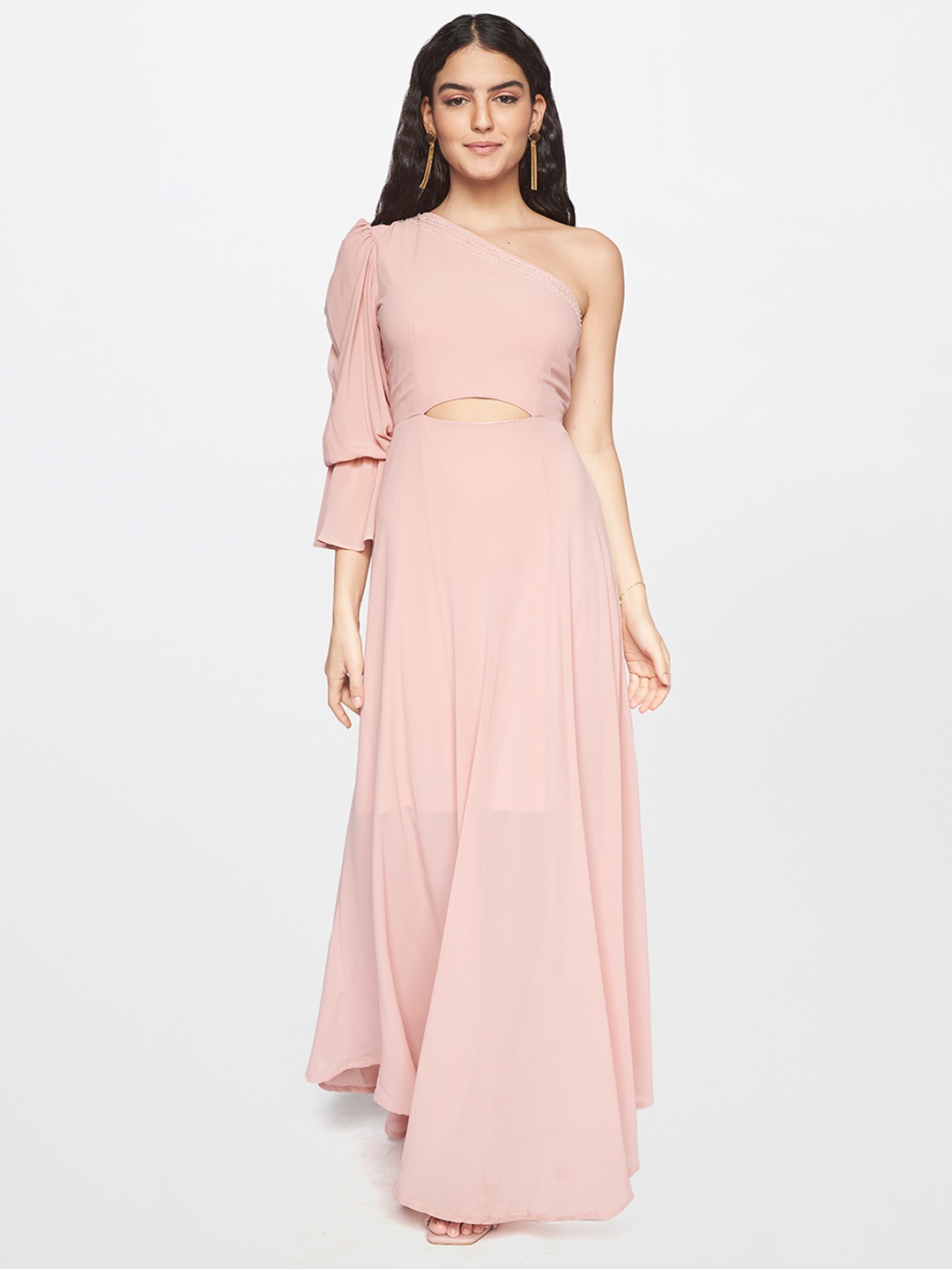 

AND Pink One Shoulder A-Line Maxi Dress