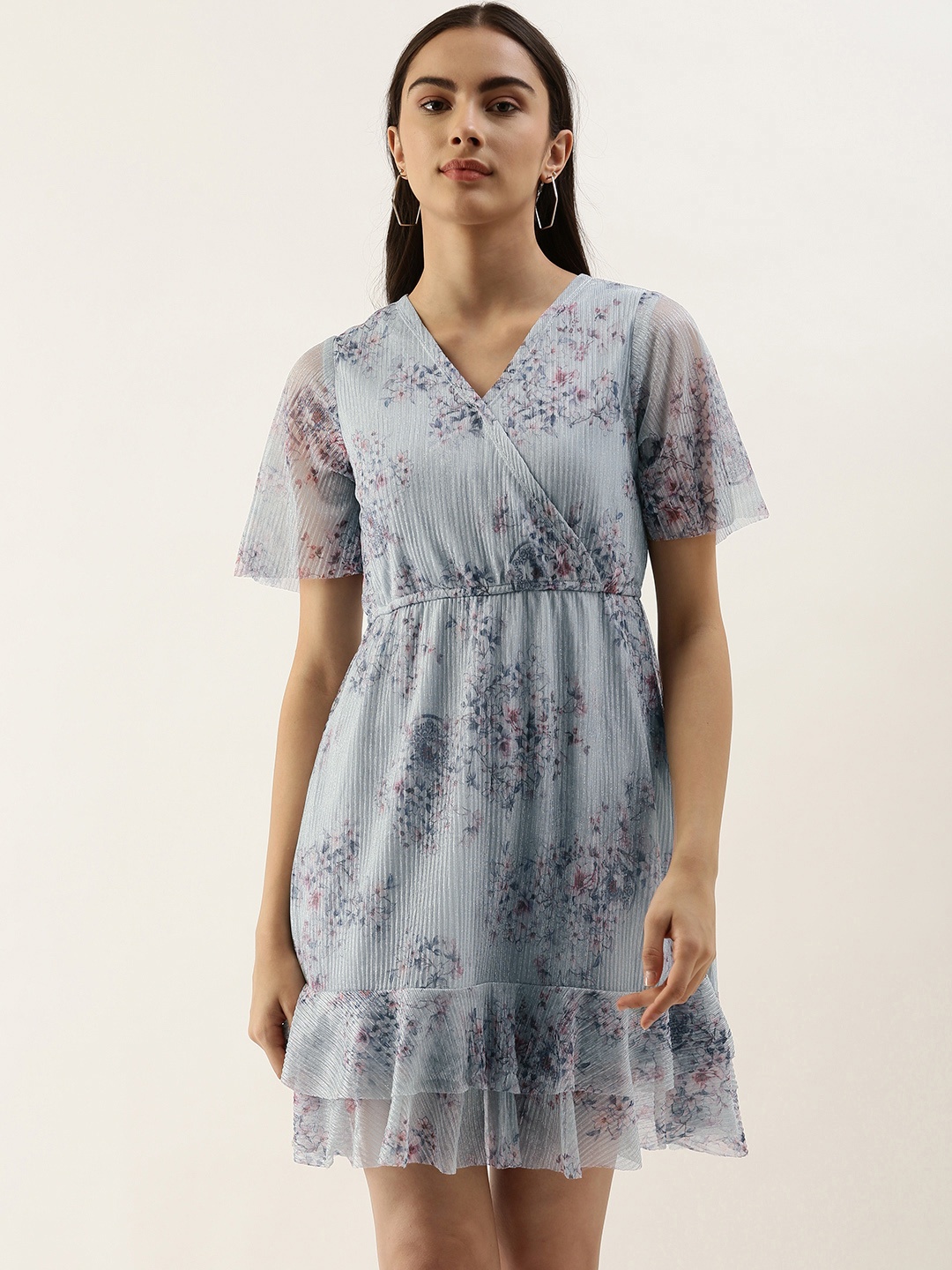 

AND Blue Floral Printed Fit & Flare Dress