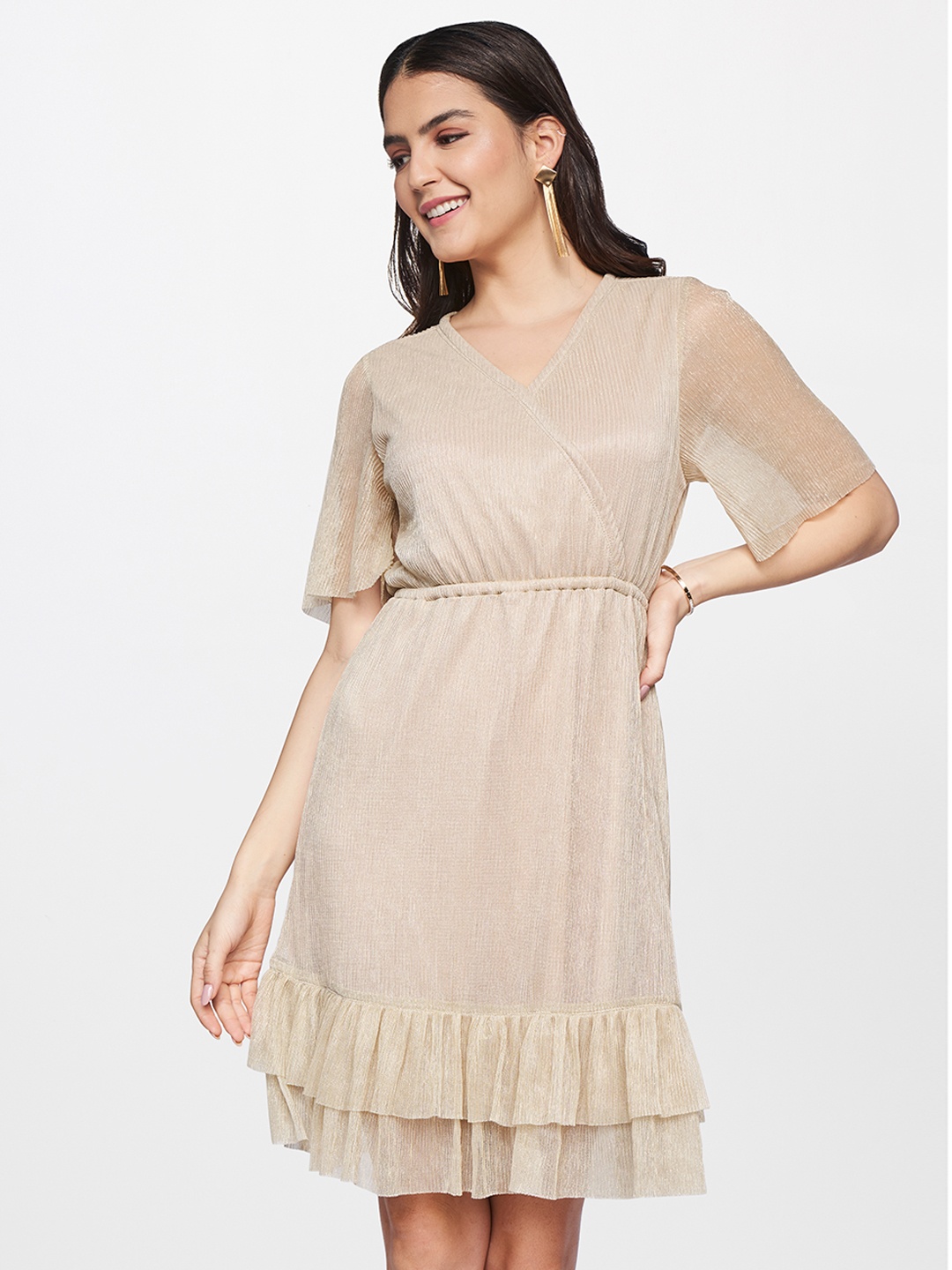 

AND Gold-Toned Solid Wrap Dress