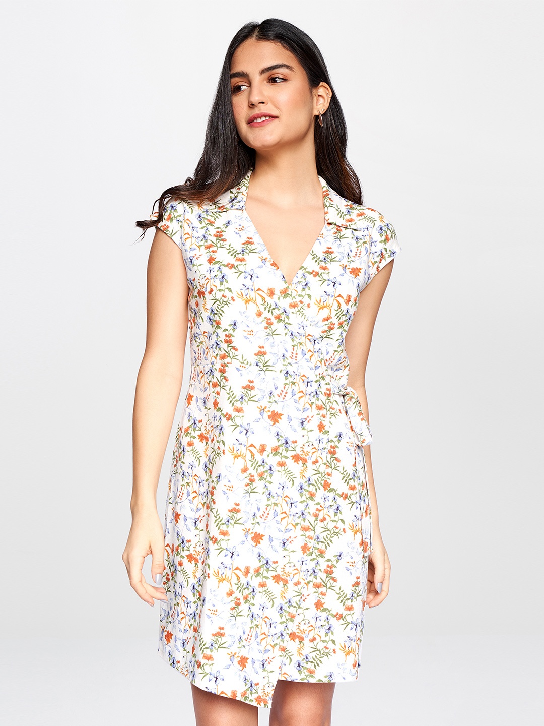 

AND Floral Print Wrap Dress, White