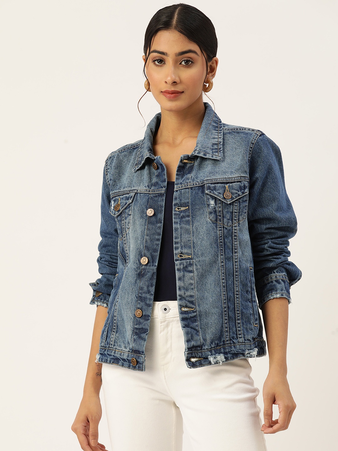 

AND Women Pure Cotton Denim Jacket, Blue