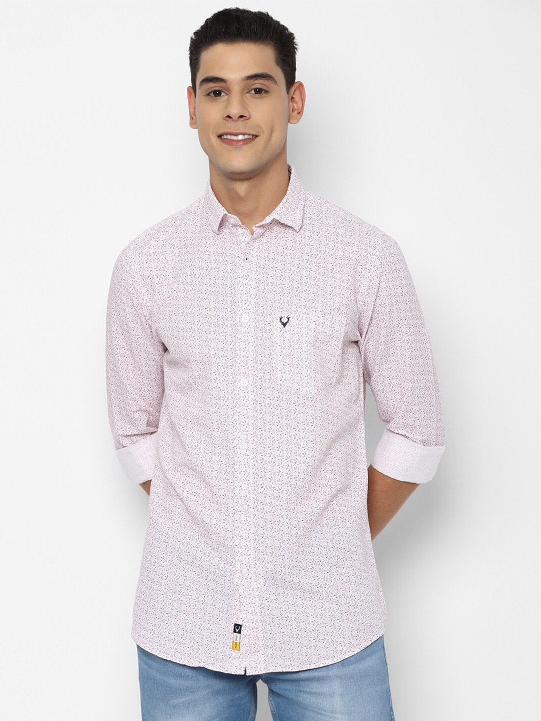 

Allen Solly Men Pink Slim Fit Printed Pure Cotton Casual Shirt