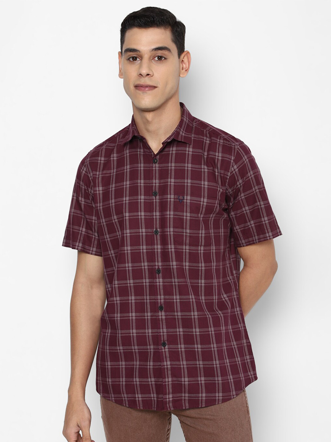 

Allen Solly Men Maroon Slim Fit Tartan Checks Checked Casual Shirt