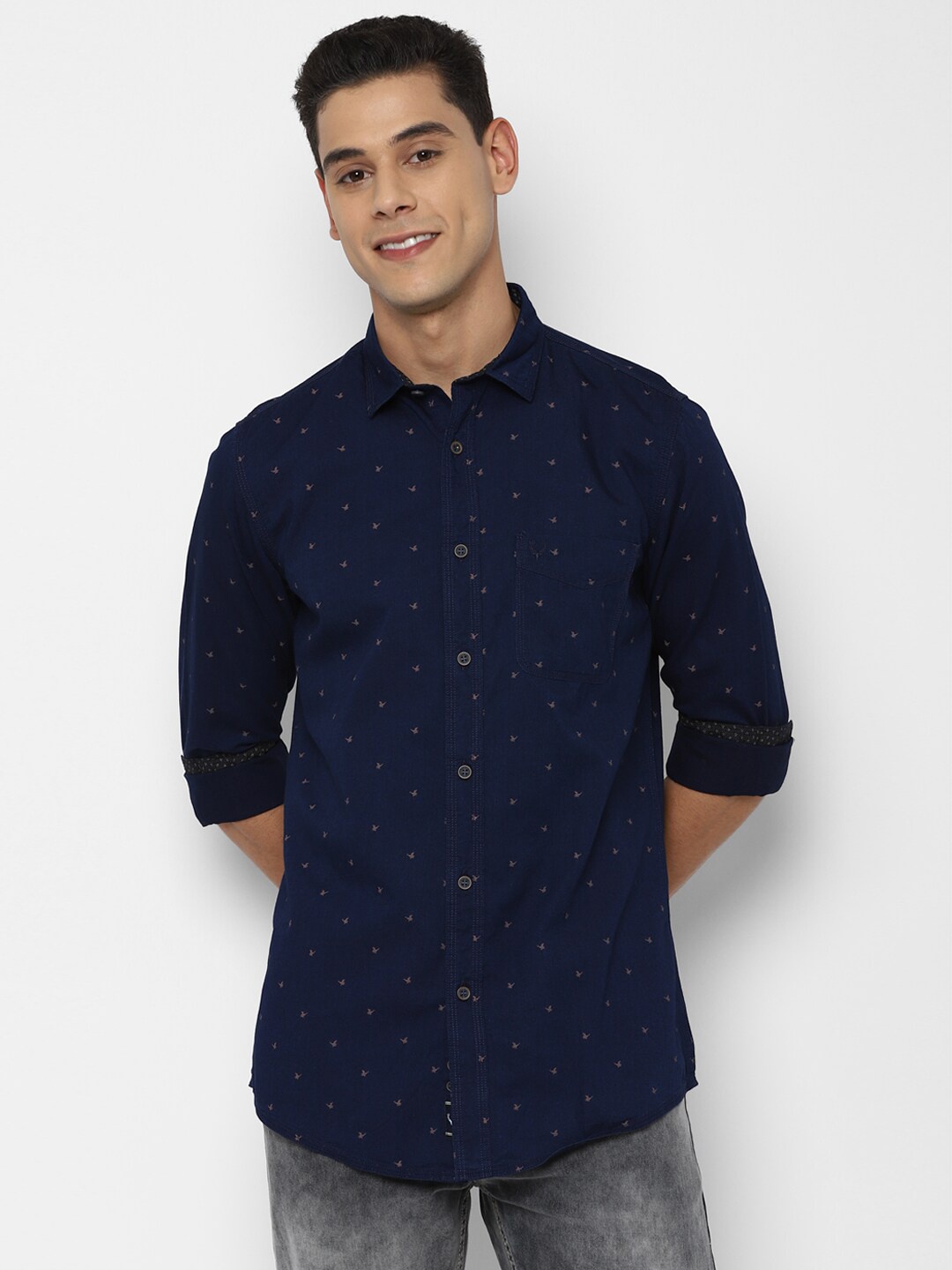

Allen Solly Men Navy Blue Slim Fit Pure Cotton Printed Casual Shirt