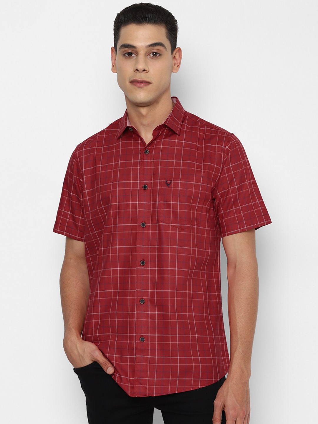 

Allen Solly Men Maroon Slim Fit Checked Pure Cotton Casual Shirt